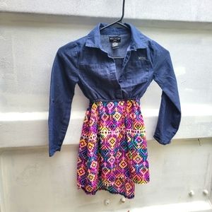 Girls colorful denim tribal dress highlow button up large 6x xoxo